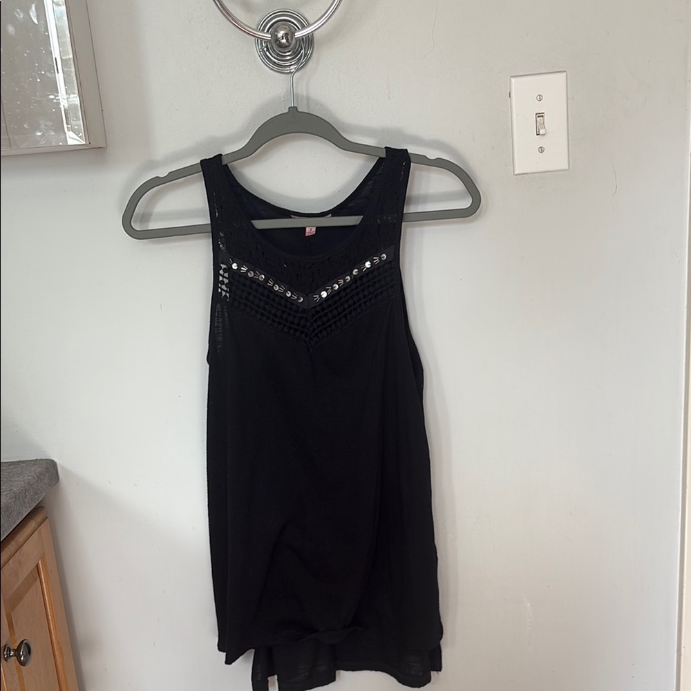 Candie's Black Asymmetrical Embellished Tank Top